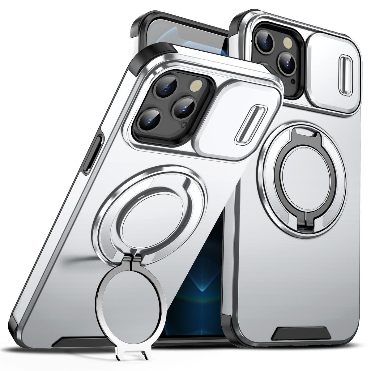 For iPhone 12 Pro Max Sliding Camshield Ring Holder Phone Case - Silver - EDA006784213G