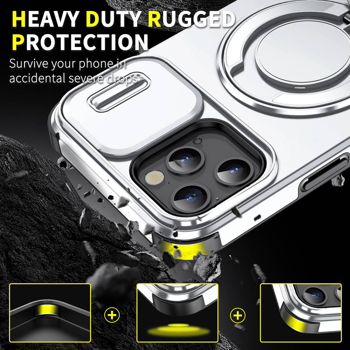 For iPhone 12 Pro Max Sliding Camshield Ring Holder Phone Case - Silver - EDA006784213G