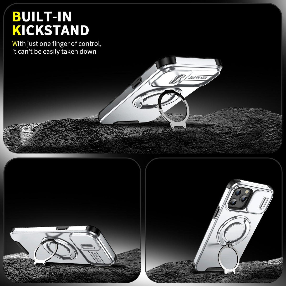 For iPhone 12 Pro Max Sliding Camshield Ring Holder Phone Case - Silver - EDA006784213G