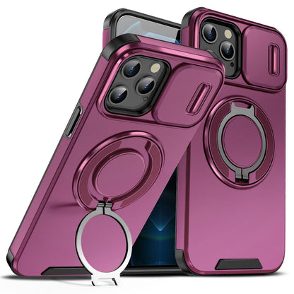 For iPhone 12 Pro Max Sliding Camshield Ring Holder Phone Case - Cherry Red - EDA006784213H