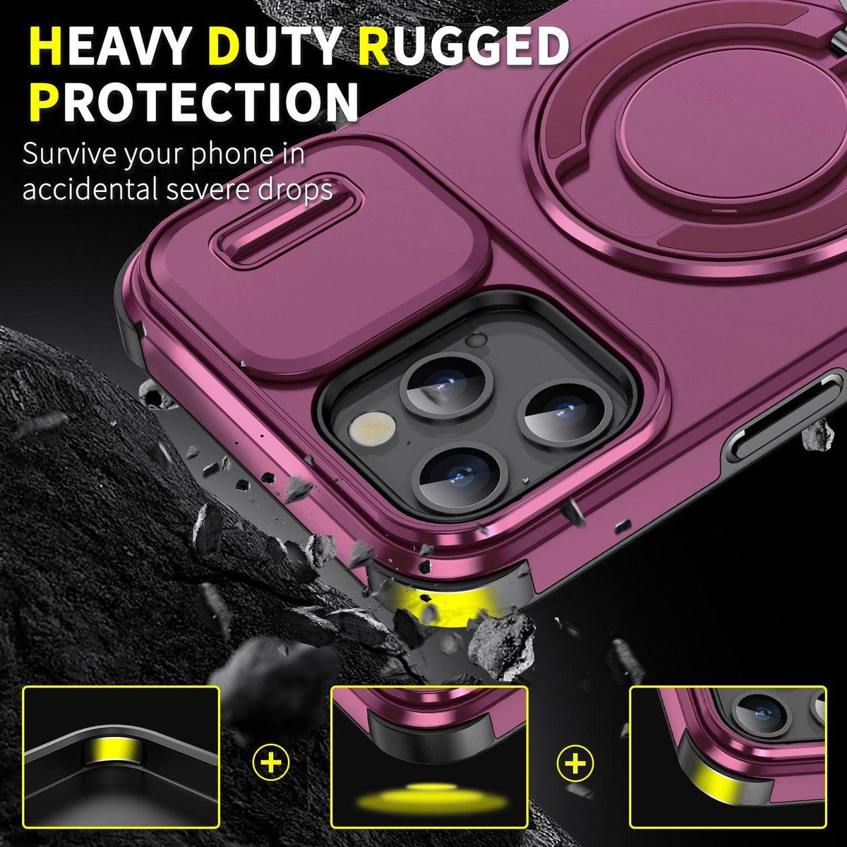 For iPhone 12 Pro Max Sliding Camshield Ring Holder Phone Case - Cherry Red - EDA006784213H