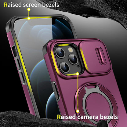For iPhone 12 Pro Max Sliding Camshield Ring Holder Phone Case - Cherry Red - EDA006784213H