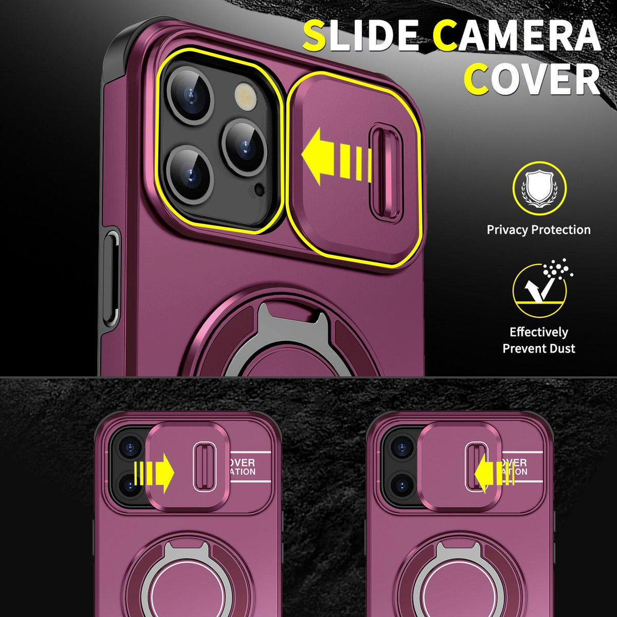 For iPhone 12 Pro Max Sliding Camshield Ring Holder Phone Case - Cherry Red - EDA006784213H