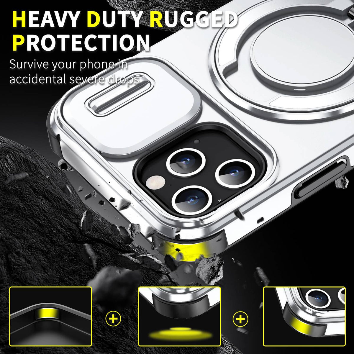 For iPhone 12 Pro Sliding Camshield Ring Holder Phone Case - Silver - EDA006784214G