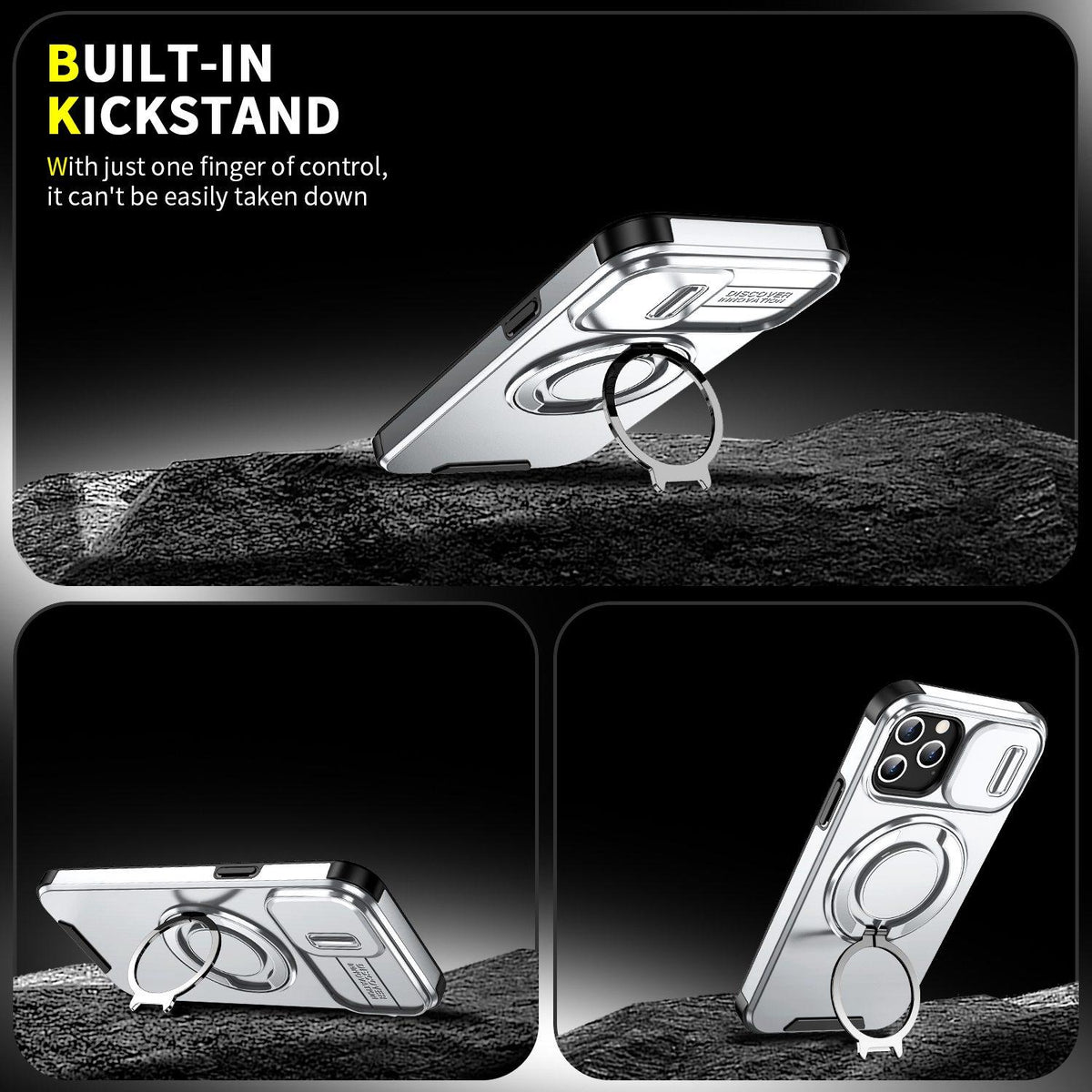 For iPhone 12 Pro Sliding Camshield Ring Holder Phone Case - Silver - EDA006784214G