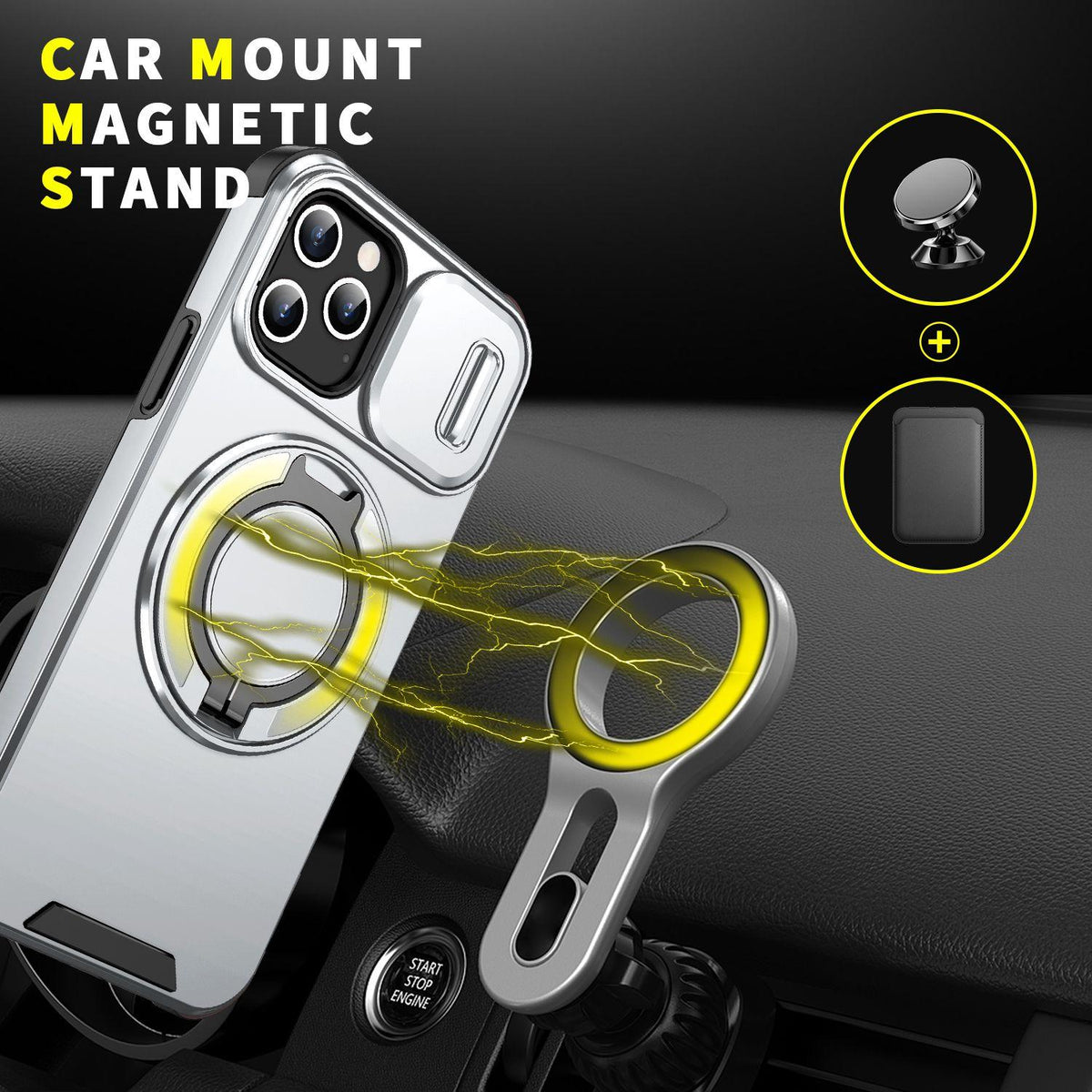 For iPhone 12 Pro Sliding Camshield Ring Holder Phone Case - Silver - EDA006784214G