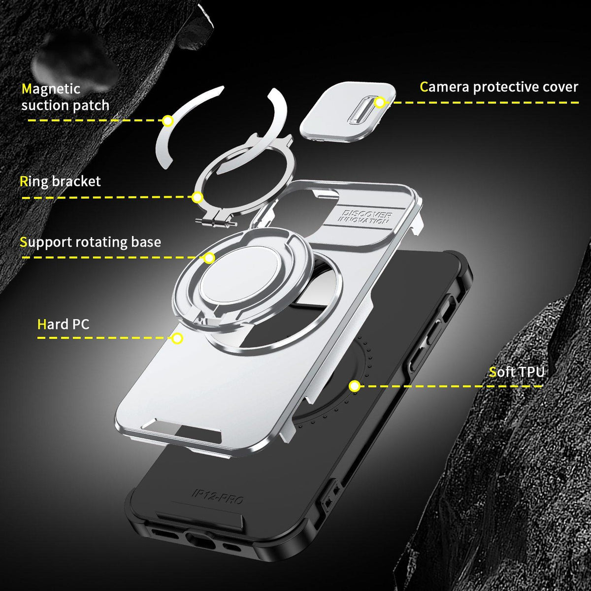For iPhone 12 Pro Sliding Camshield Ring Holder Phone Case - Silver - EDA006784214G