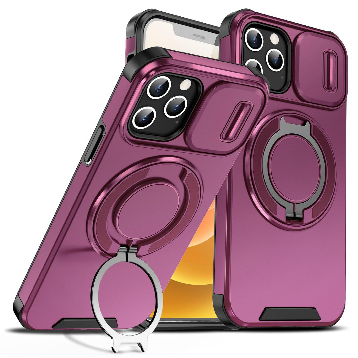 For iPhone 12 Pro Sliding Camshield Ring Holder Phone Case - Cherry Red - EDA006784214H
