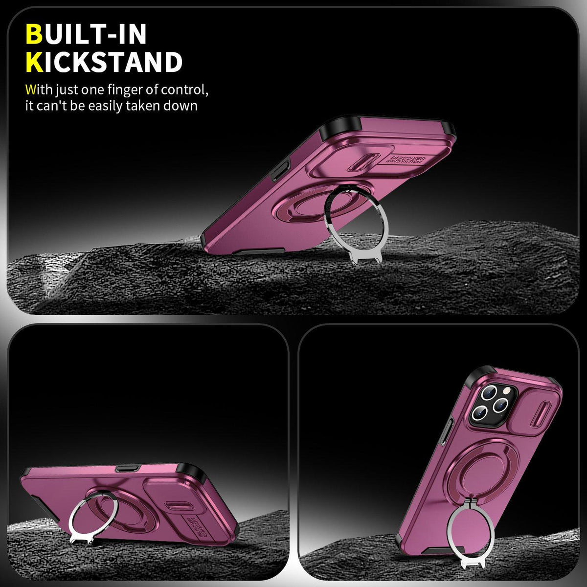 For iPhone 12 Pro Sliding Camshield Ring Holder Phone Case - Cherry Red - EDA006784214H