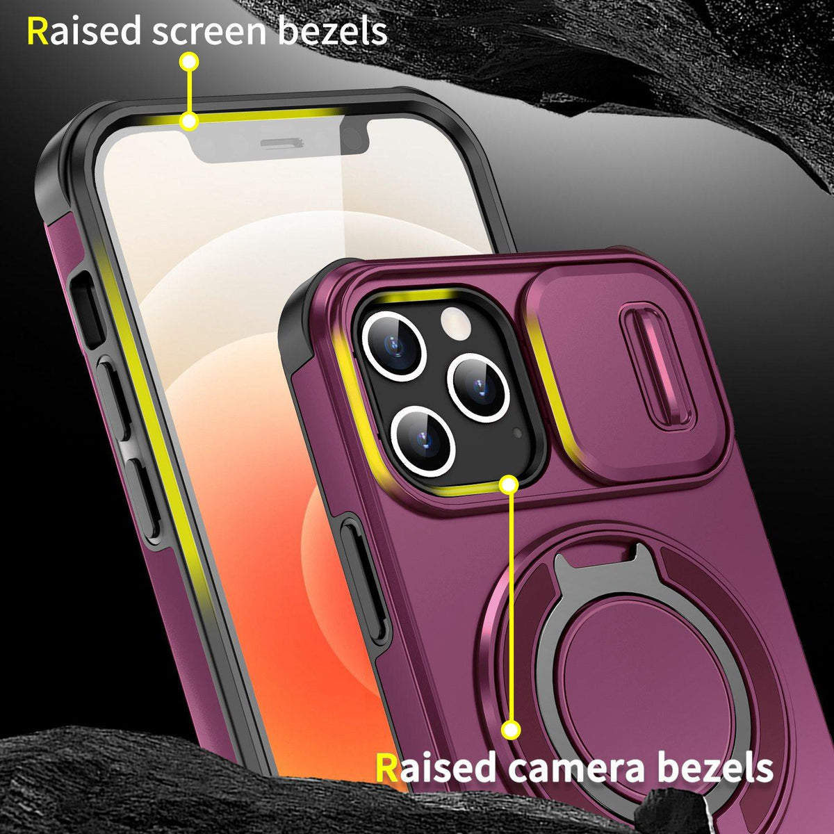 For iPhone 12 Pro Sliding Camshield Ring Holder Phone Case - Cherry Red - EDA006784214H