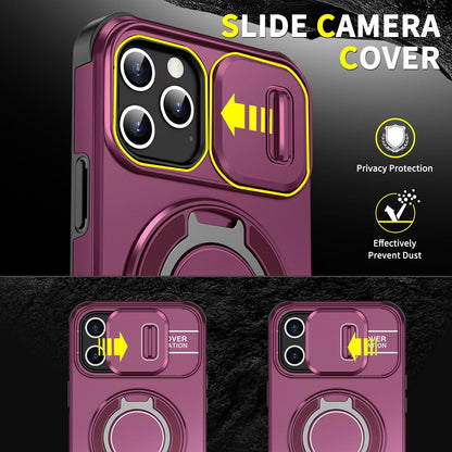 For iPhone 12 Pro Sliding Camshield Ring Holder Phone Case - Cherry Red - EDA006784214H