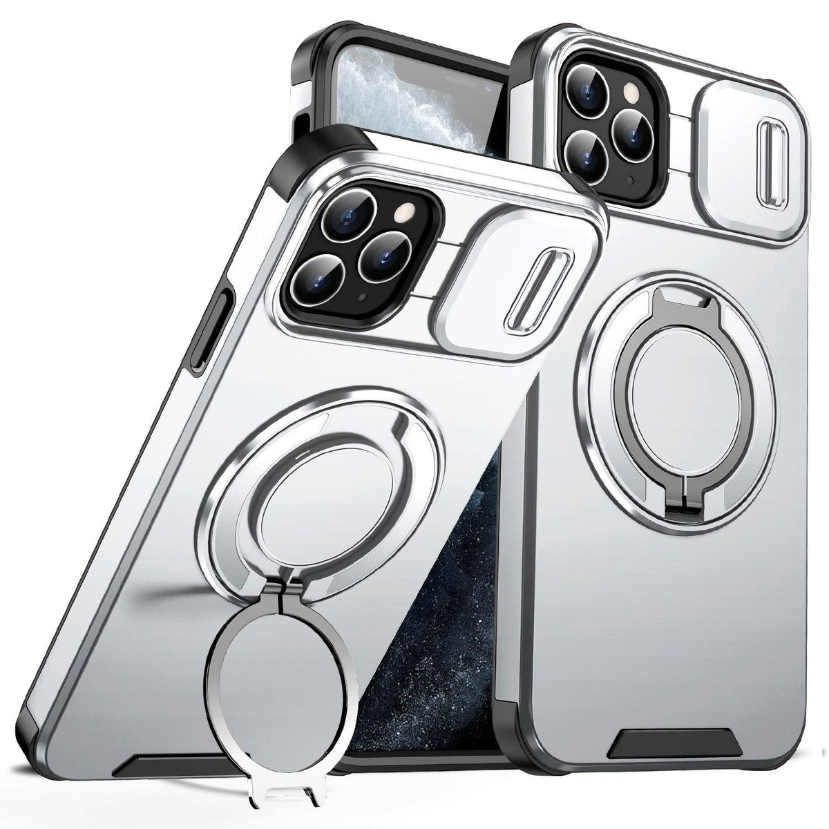 For iPhone 11 Pro Max Sliding Camshield Ring Holder Phone Case - Silver - EDA006784215G