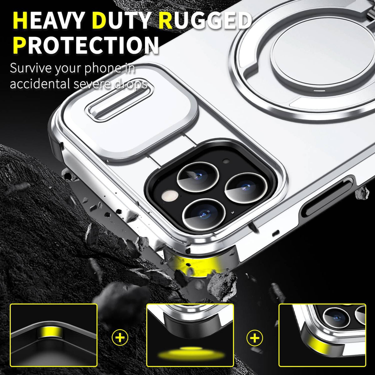 For iPhone 11 Pro Max Sliding Camshield Ring Holder Phone Case - Silver - EDA006784215G