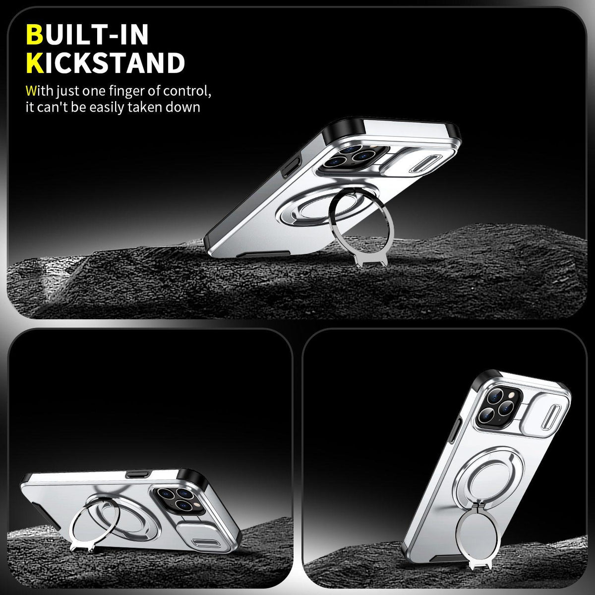 For iPhone 11 Pro Max Sliding Camshield Ring Holder Phone Case - Silver - EDA006784215G