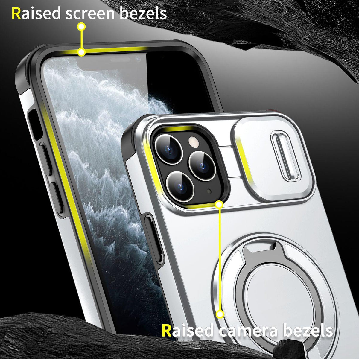 For iPhone 11 Pro Max Sliding Camshield Ring Holder Phone Case - Silver - EDA006784215G