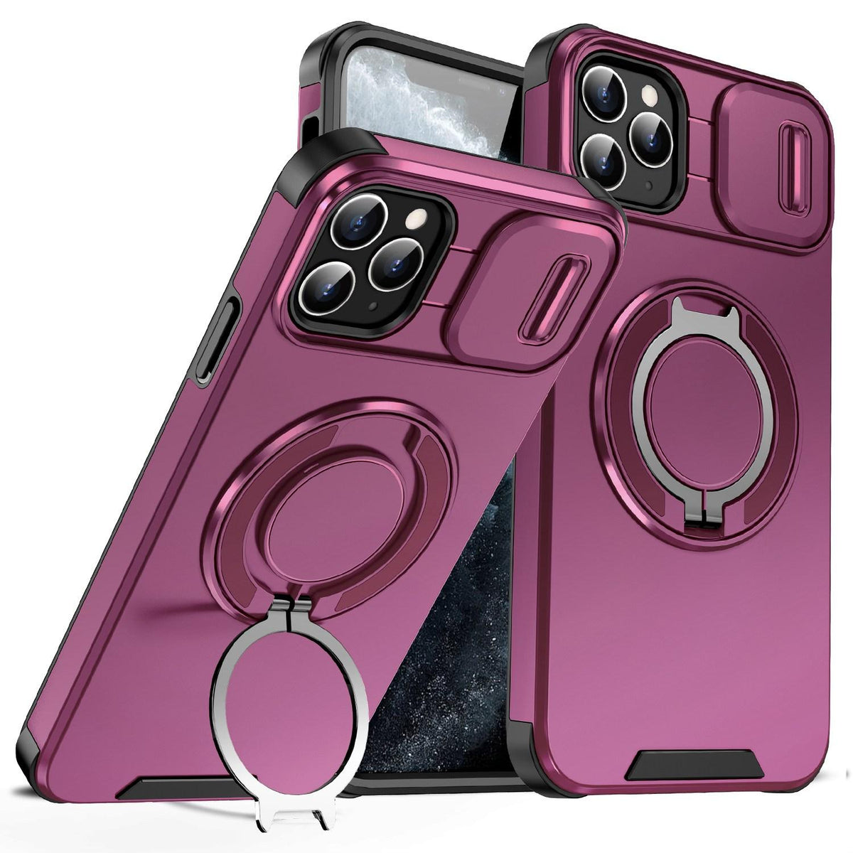 For iPhone 11 Pro Max Sliding Camshield Ring Holder Phone Case - Cherry Red - EDA006784215H