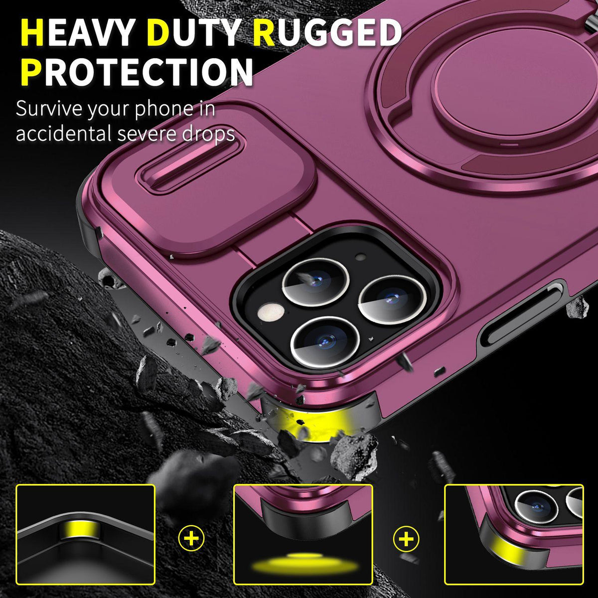 For iPhone 11 Pro Max Sliding Camshield Ring Holder Phone Case - Cherry Red - EDA006784215H