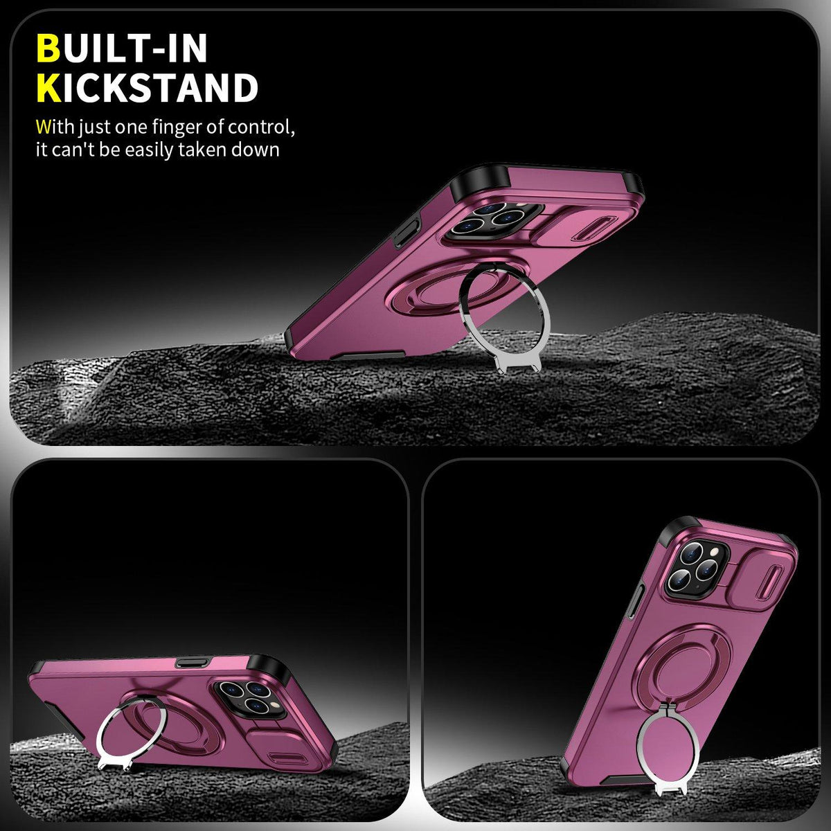 For iPhone 11 Pro Max Sliding Camshield Ring Holder Phone Case - Cherry Red - EDA006784215H