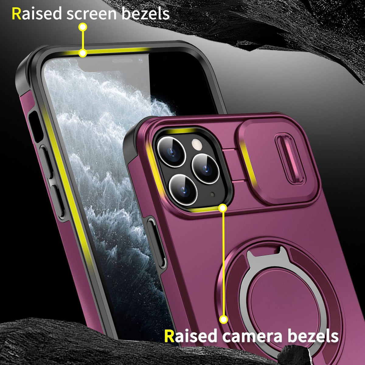 For iPhone 11 Pro Max Sliding Camshield Ring Holder Phone Case - Cherry Red - EDA006784215H