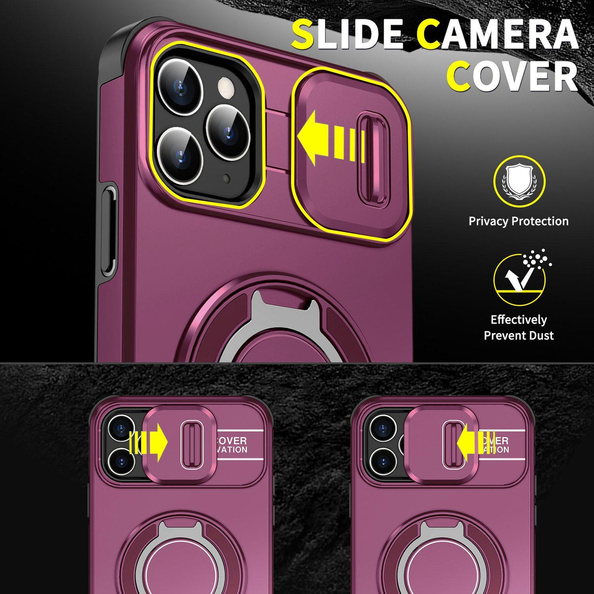 For iPhone 11 Pro Max Sliding Camshield Ring Holder Phone Case - Cherry Red - EDA006784215H