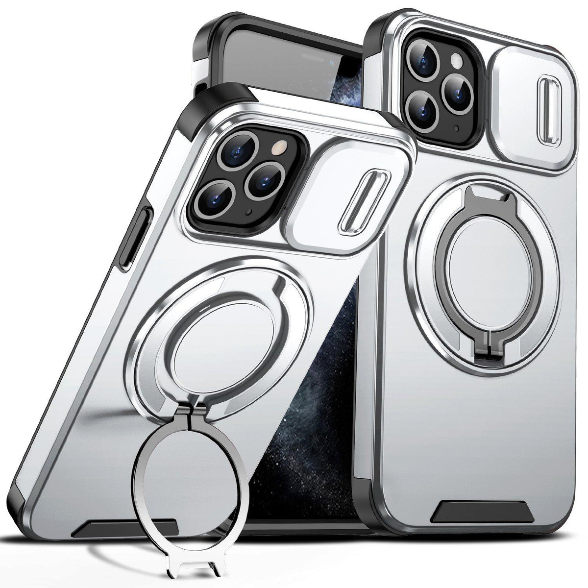 For iPhone 11 Pro Sliding Camshield Ring Holder Phone Case - Silver - EDA006784217G