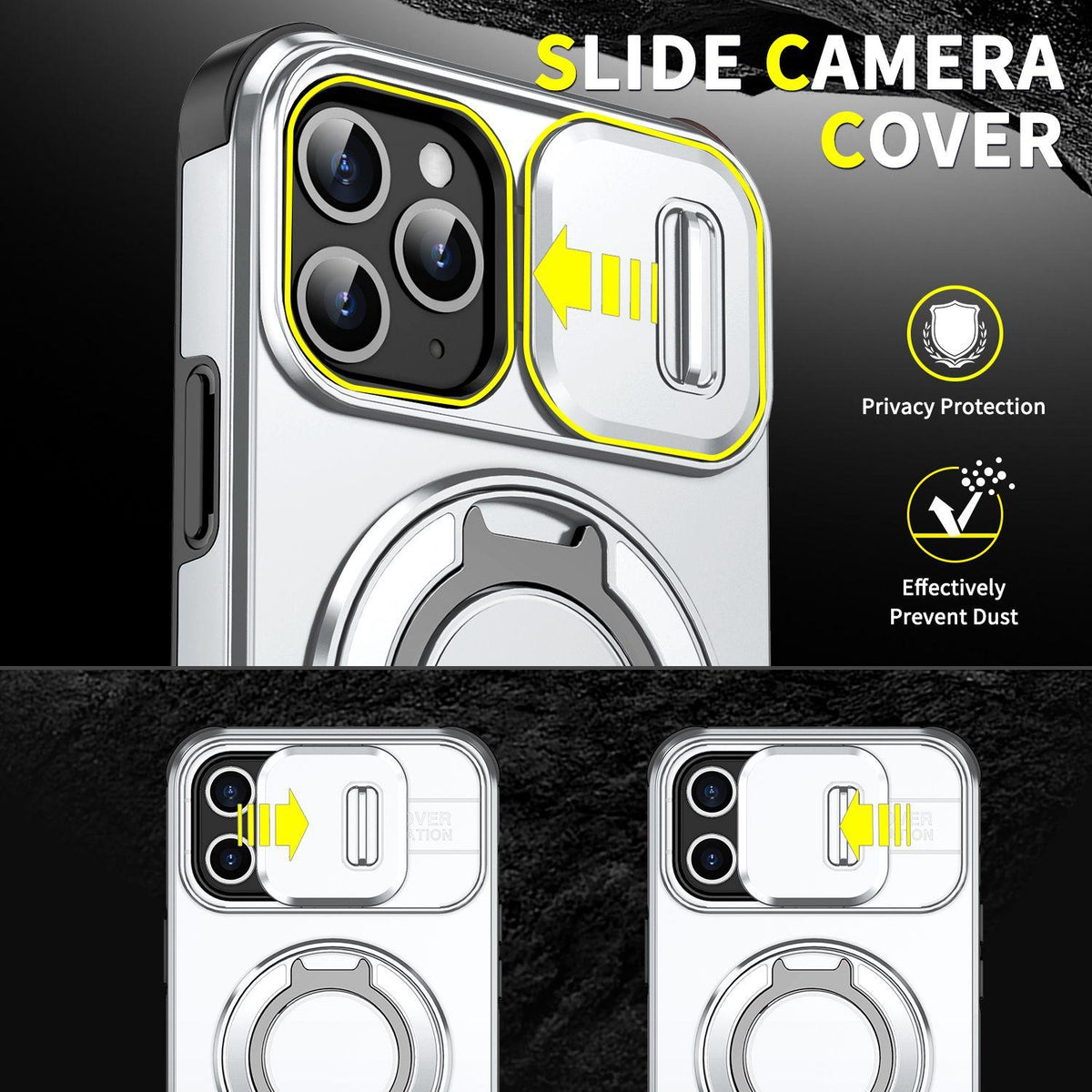 For iPhone 11 Pro Sliding Camshield Ring Holder Phone Case - Silver - EDA006784217G