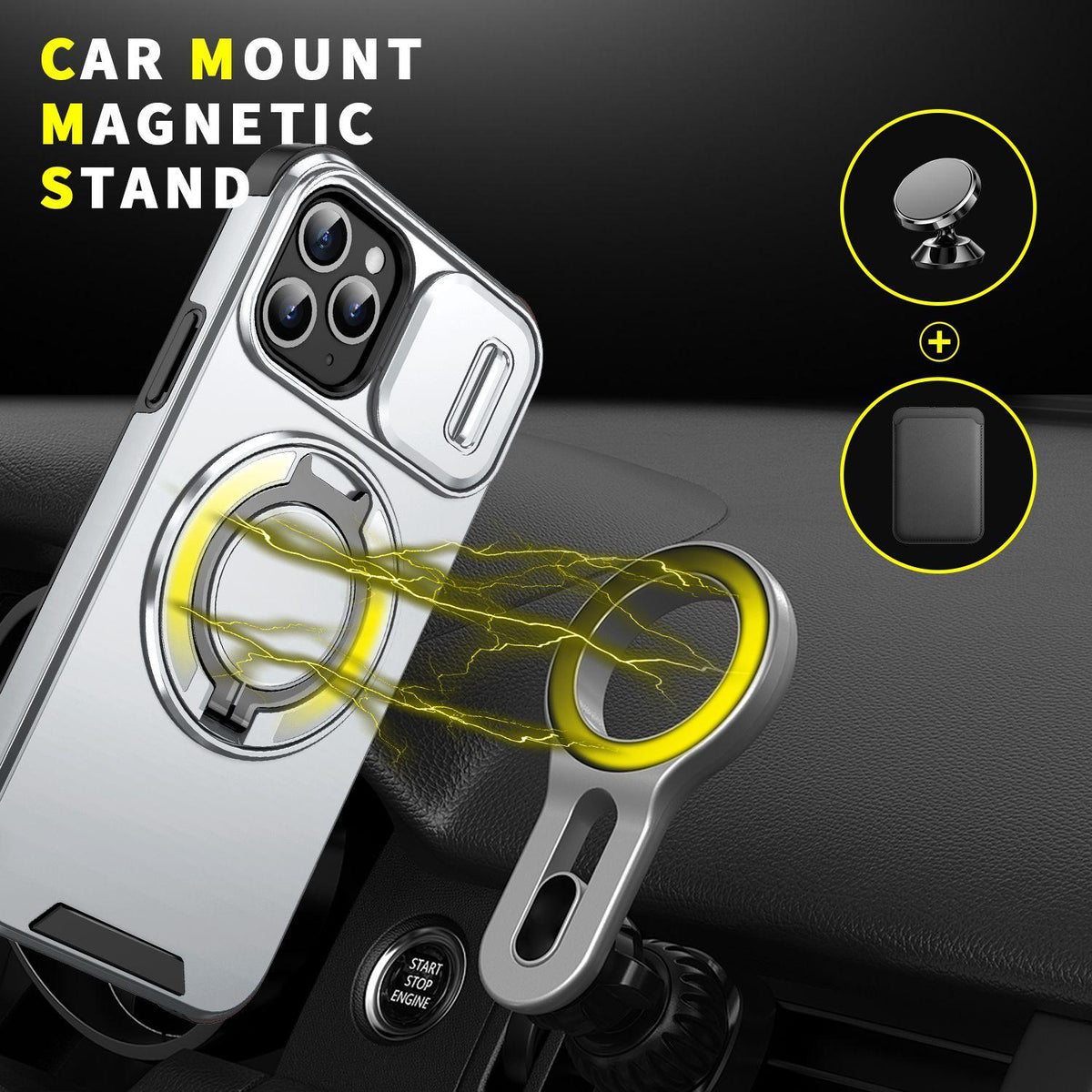 For iPhone 11 Pro Sliding Camshield Ring Holder Phone Case - Silver - EDA006784217G