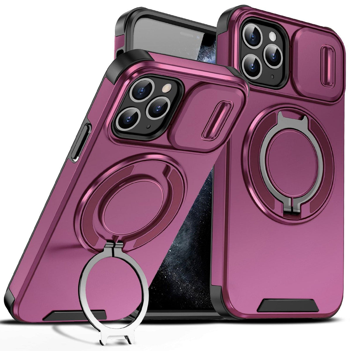 For iPhone 11 Pro Sliding Camshield Ring Holder Phone Case - Cherry Red - EDA006784217H