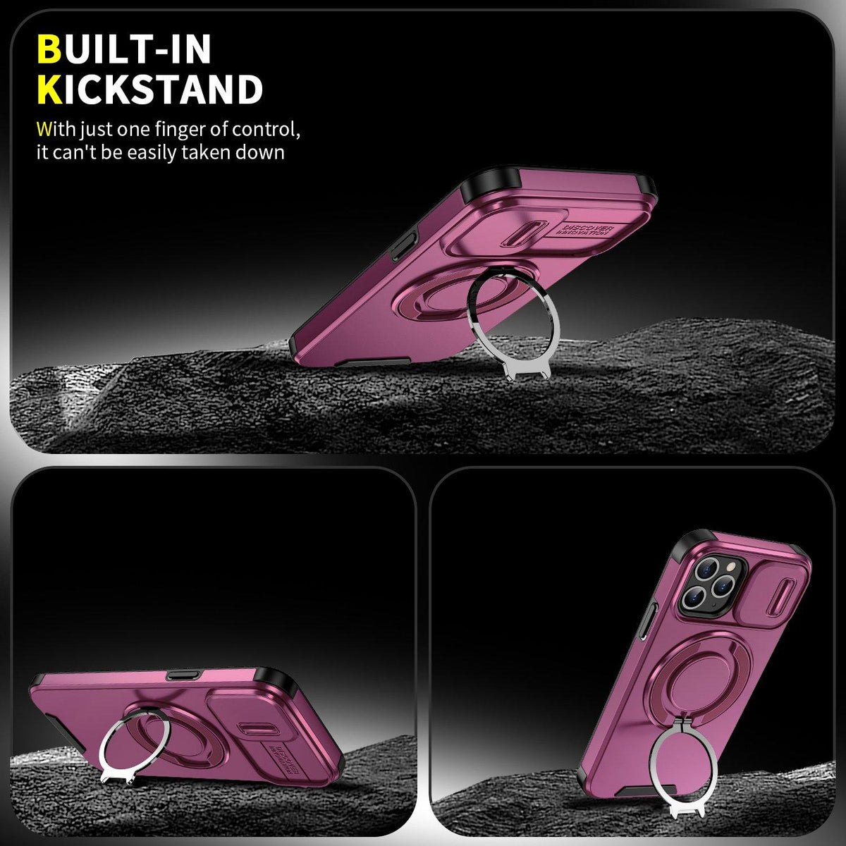 For iPhone 11 Pro Sliding Camshield Ring Holder Phone Case - Cherry Red - EDA006784217H