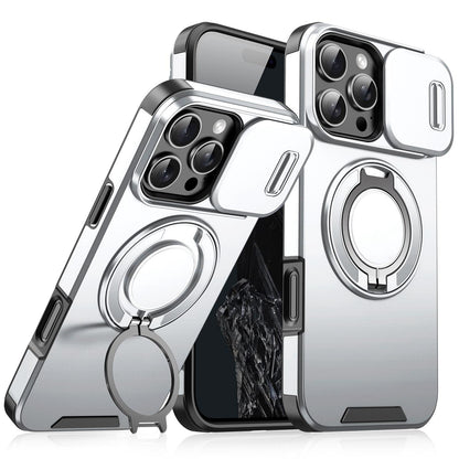 For iPhone 16 Pro Max Sliding Camshield Ring Holder Phone Case - Silver - EDA006784218G