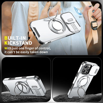 For iPhone 16 Pro Max Sliding Camshield Ring Holder Phone Case - Silver - EDA006784218G