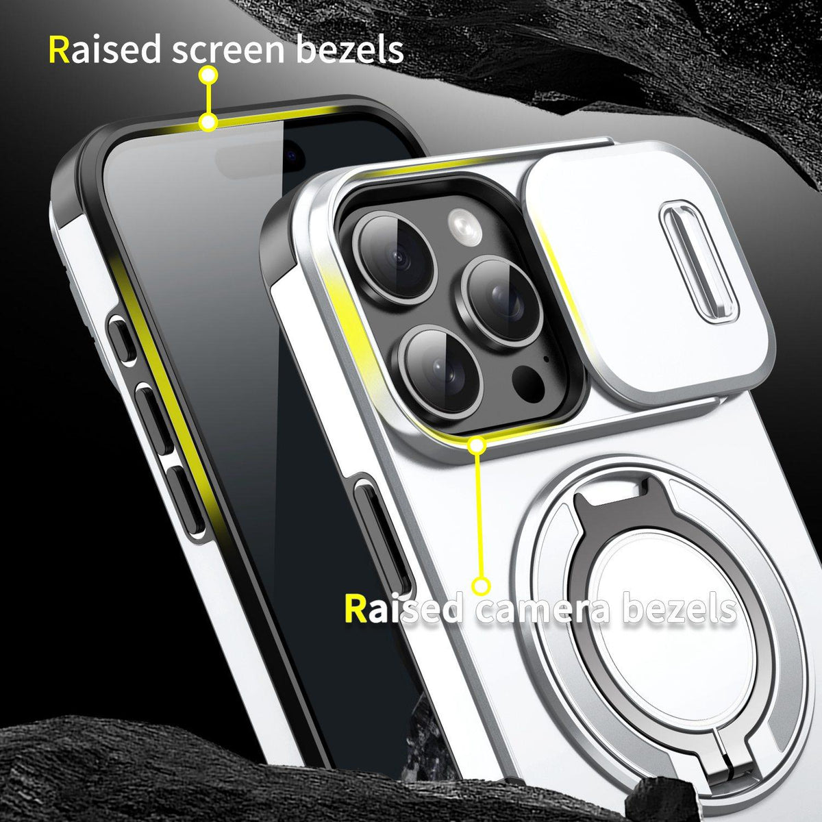 For iPhone 16 Pro Max Sliding Camshield Ring Holder Phone Case - Silver - EDA006784218G