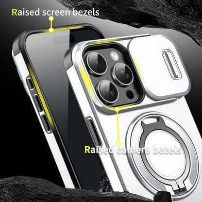 For iPhone 16 Pro Max Sliding Camshield Ring Holder Phone Case - Silver - EDA006784218G