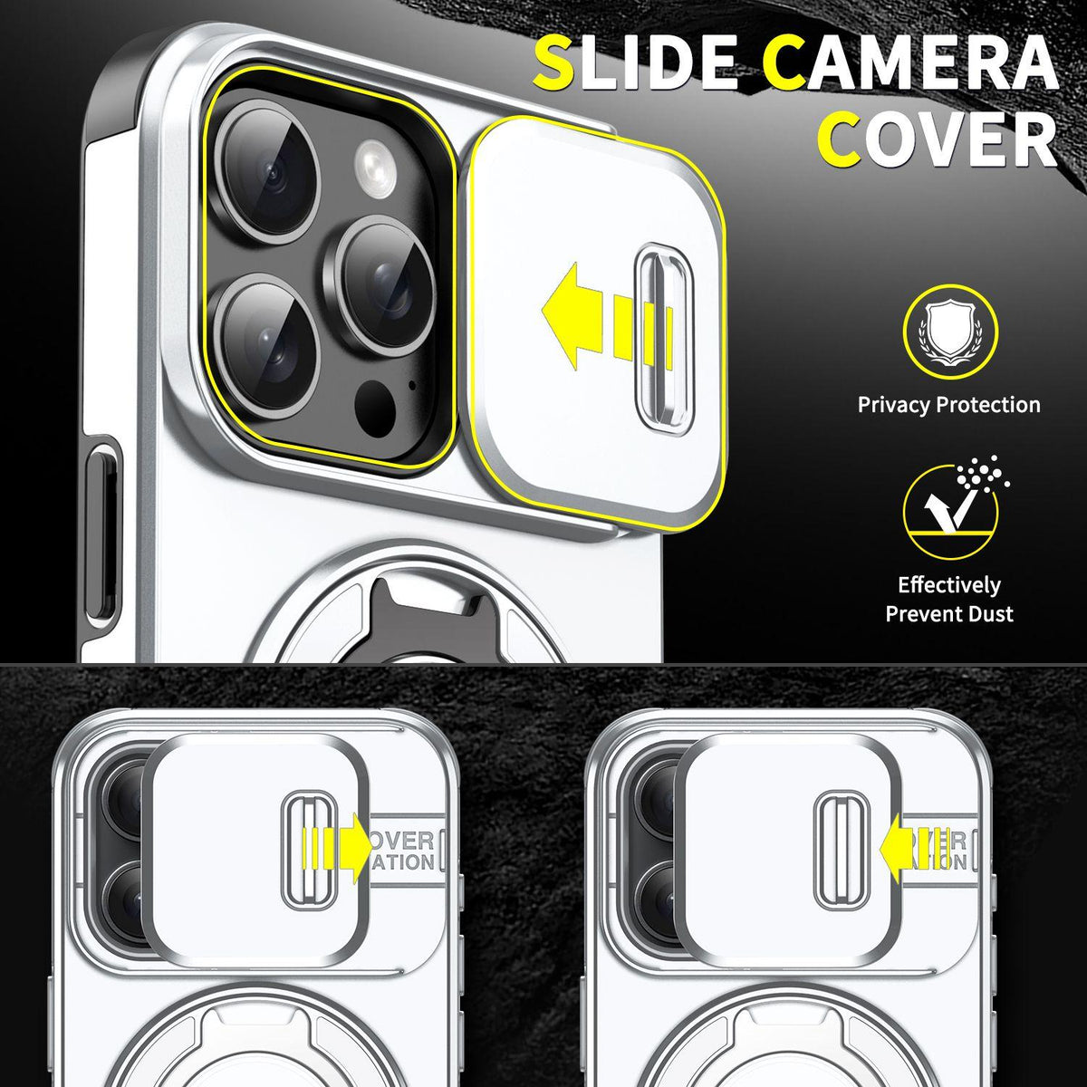 For iPhone 16 Pro Max Sliding Camshield Ring Holder Phone Case - Silver - EDA006784218G
