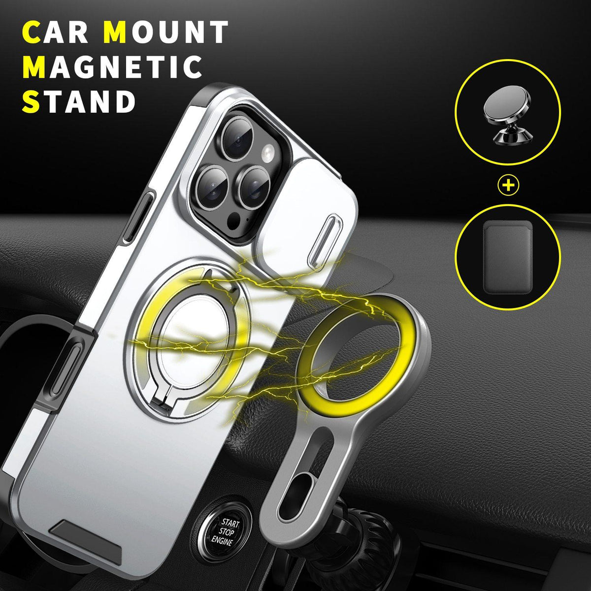 For iPhone 16 Pro Max Sliding Camshield Ring Holder Phone Case - Silver - EDA006784218G