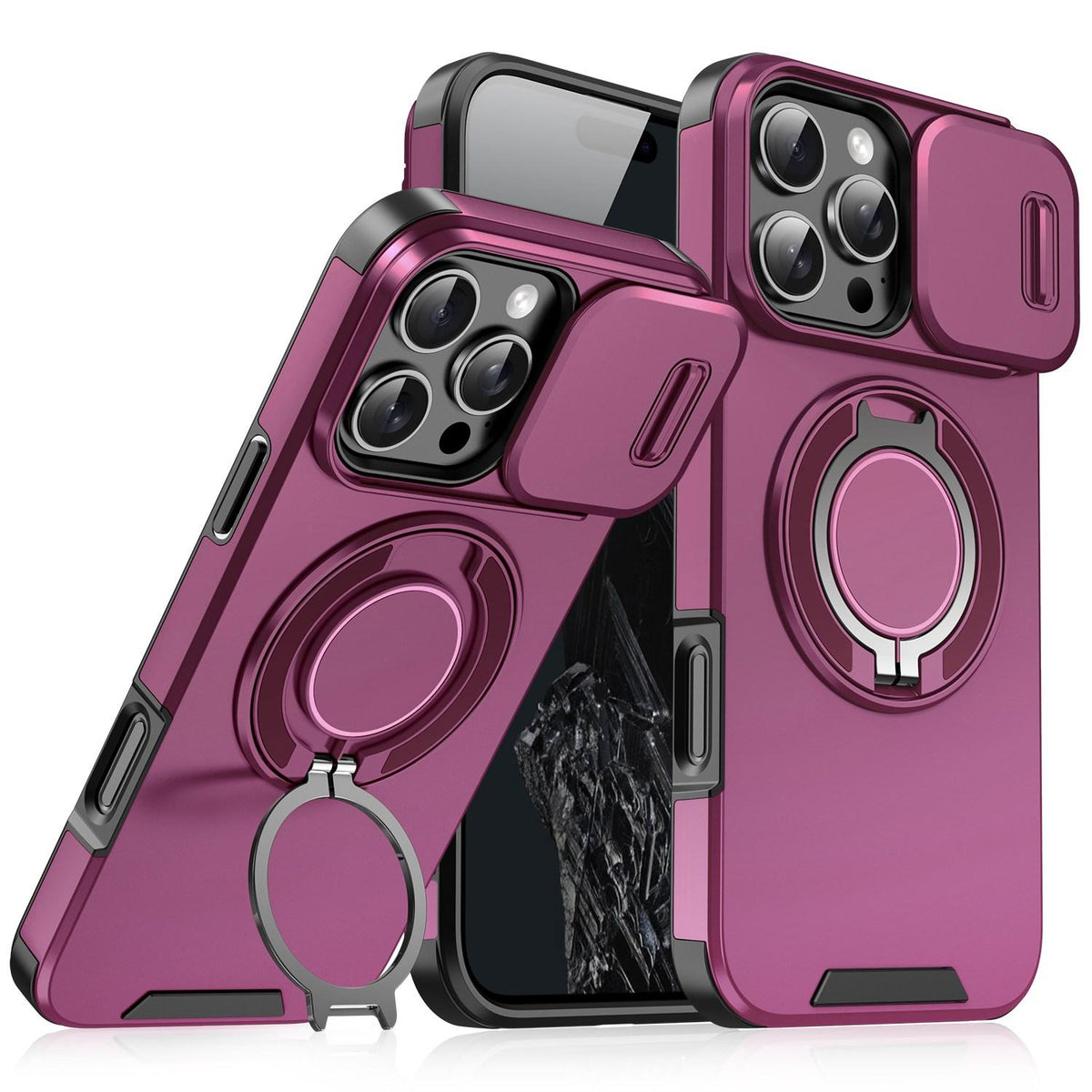 For iPhone 16 Pro Max Sliding Camshield Ring Holder Phone Case - Cherry Red - EDA006784218H