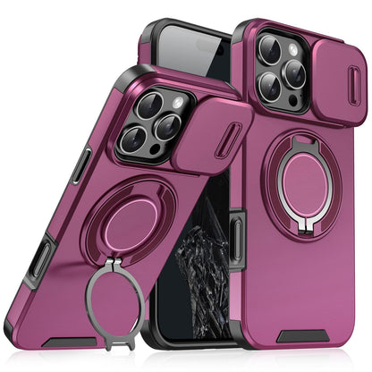 For iPhone 16 Pro Max Sliding Camshield Ring Holder Phone Case - Cherry Red - EDA006784218H