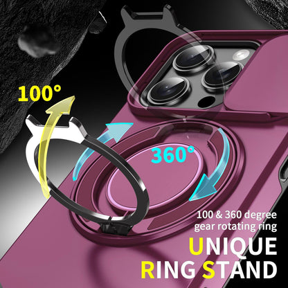 For iPhone 16 Pro Max Sliding Camshield Ring Holder Phone Case - Cherry Red - EDA006784218H