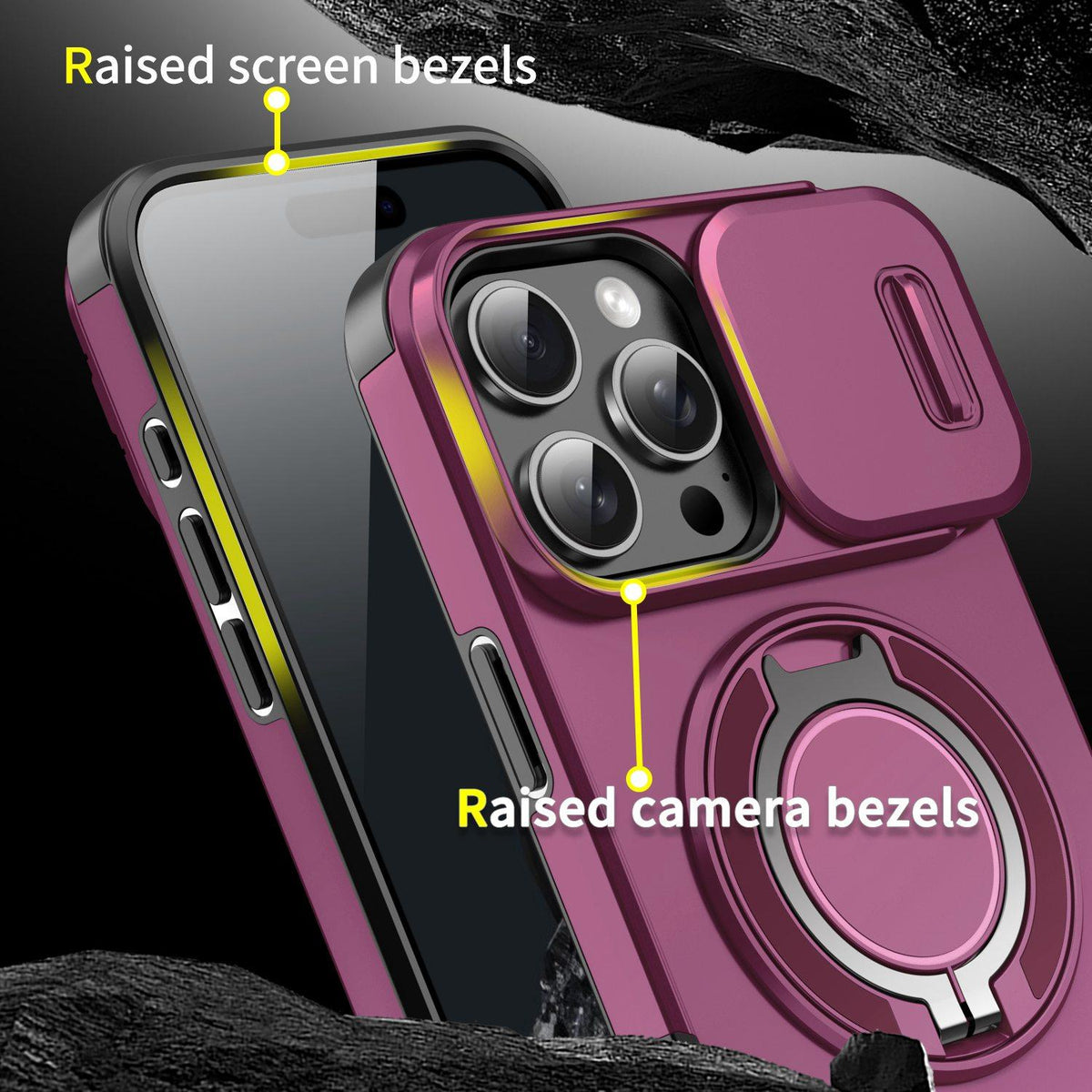 For iPhone 16 Pro Max Sliding Camshield Ring Holder Phone Case - Cherry Red - EDA006784218H
