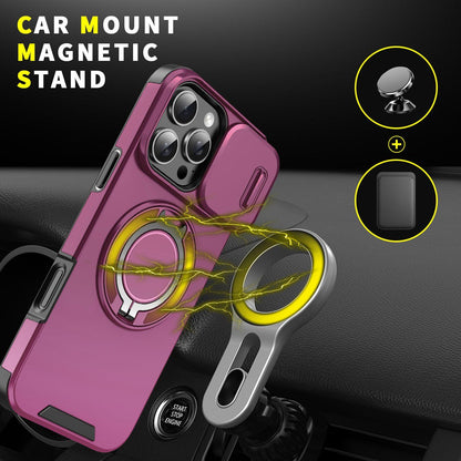 For iPhone 16 Pro Max Sliding Camshield Ring Holder Phone Case - Cherry Red - EDA006784218H