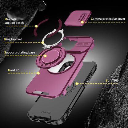 For iPhone 16 Pro Max Sliding Camshield Ring Holder Phone Case - Cherry Red - EDA006784218H