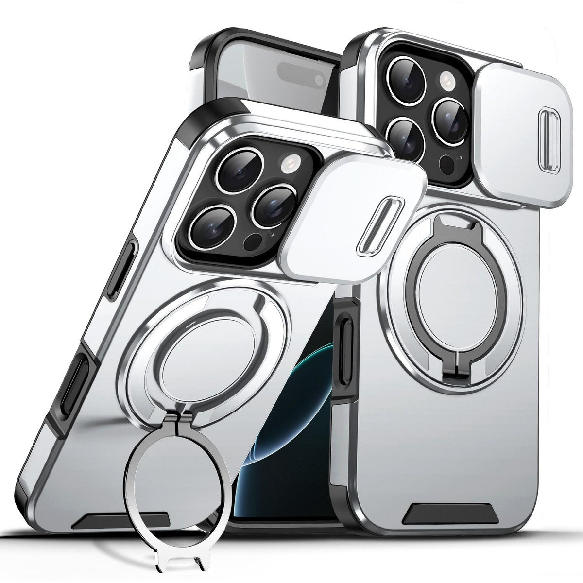 For iPhone 16 Pro Sliding Camshield Ring Holder Phone Case - Silver - EDA006784219G
