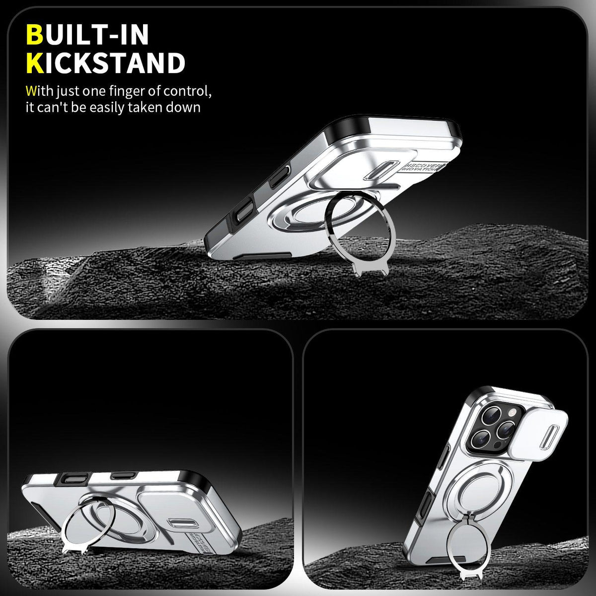 For iPhone 16 Pro Sliding Camshield Ring Holder Phone Case - Silver - EDA006784219G