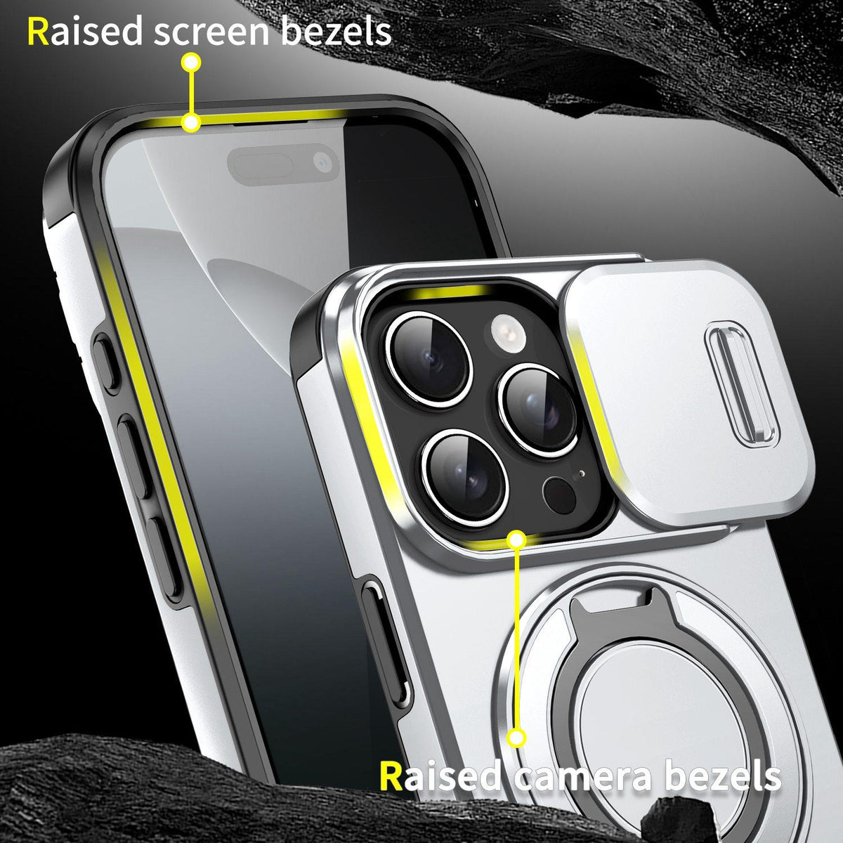 For iPhone 16 Pro Sliding Camshield Ring Holder Phone Case - Silver - EDA006784219G