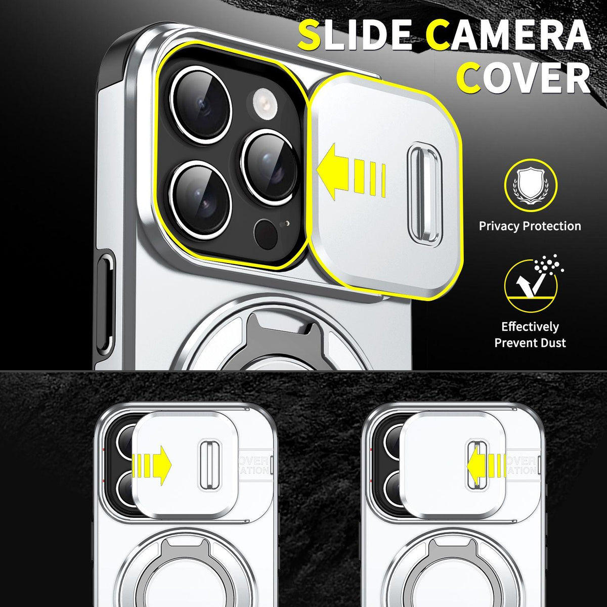 For iPhone 16 Pro Sliding Camshield Ring Holder Phone Case - Silver - EDA006784219G
