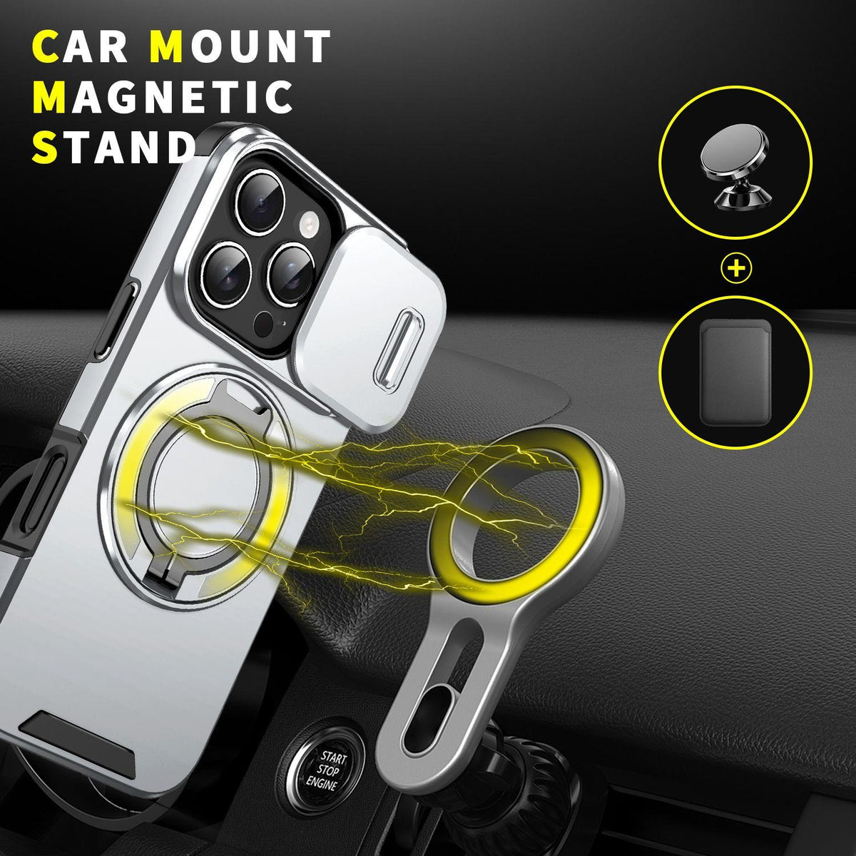 For iPhone 16 Pro Sliding Camshield Ring Holder Phone Case - Silver - EDA006784219G