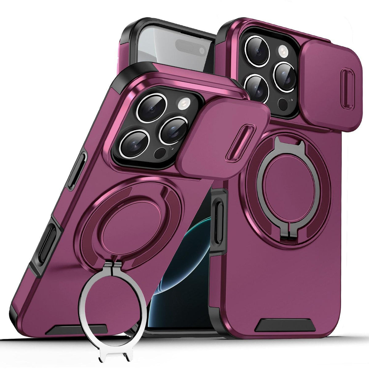 For iPhone 16 Pro Sliding Camshield Ring Holder Phone Case - Cherry Red - EDA006784219H