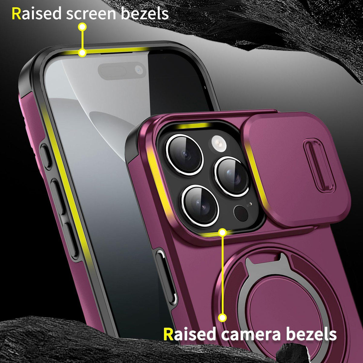 For iPhone 16 Pro Sliding Camshield Ring Holder Phone Case - Cherry Red - EDA006784219H
