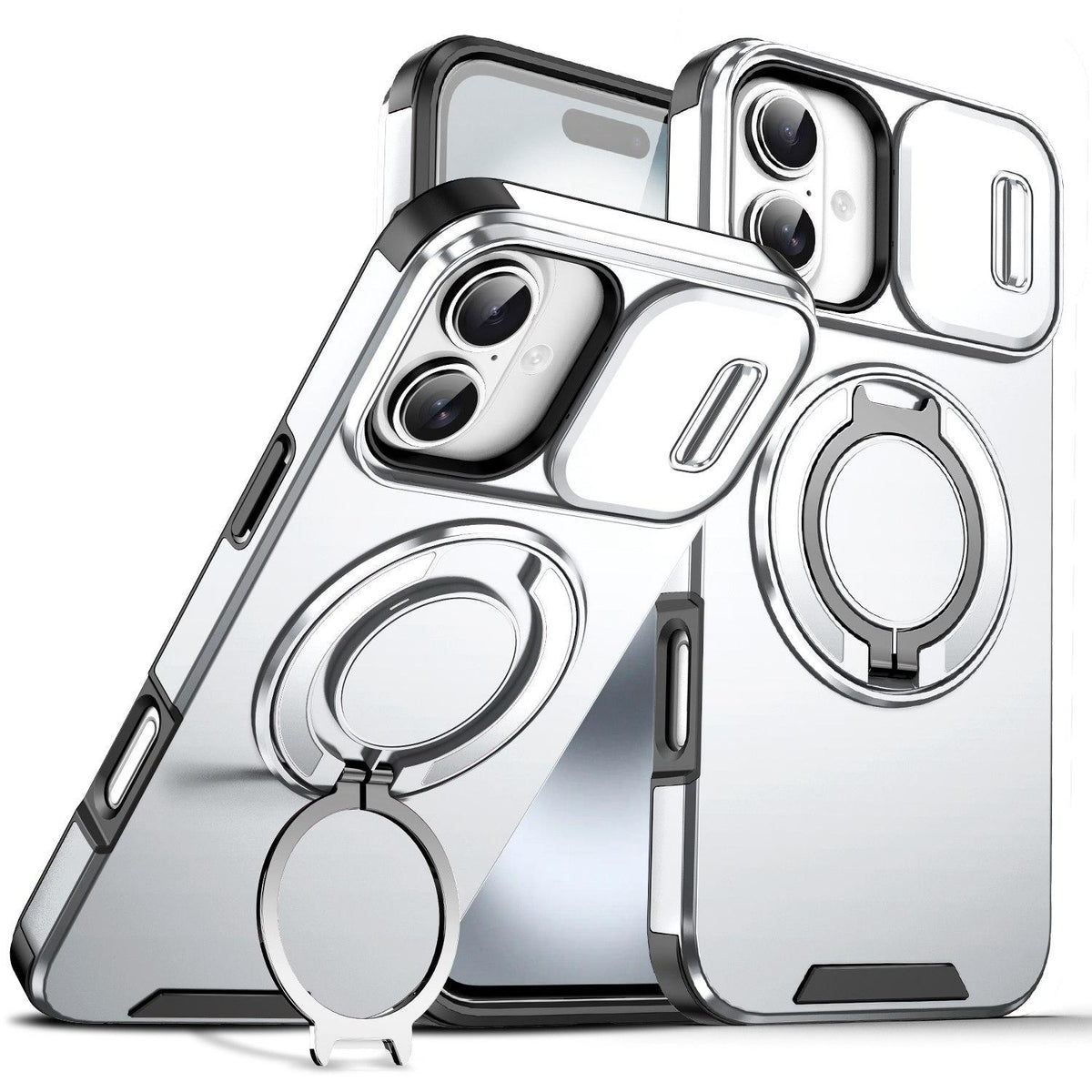 For iPhone 16 Plus Sliding Camshield Ring Holder Phone Case - Silver - EDA006784220G