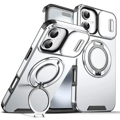 For iPhone 16 Plus Sliding Camshield Ring Holder Phone Case - Silver - EDA006784220G
